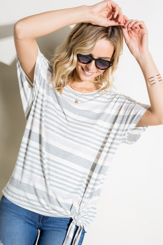 e Luna Striped Front Tie Top