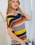 e Luna PLUS Striped Offshoulder Top