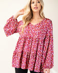 Celeste Full Size Floral V-Neck Balloon Sleeve Blouse