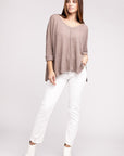 Zenana 3/4 Sleeve V-Neck Hi-Low Hem Jacquard Sweater