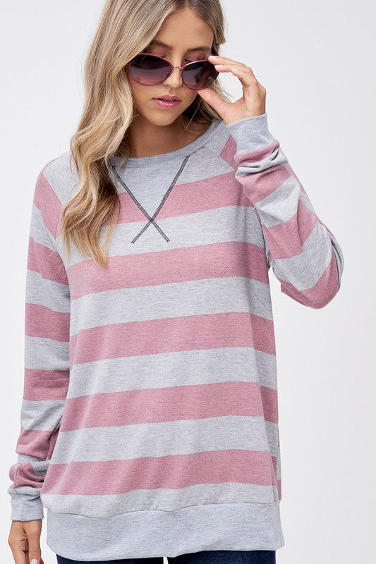 Plus Big Stripe Sweatshirt Top - Online Only