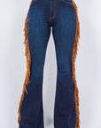 GJG Denim Fringe Bell Bottom in Dark Blue