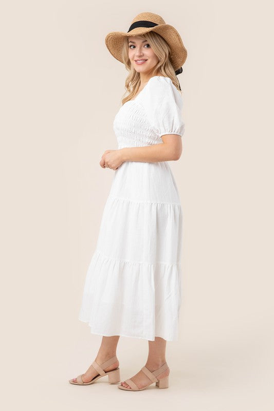 Lilou Tiered Long Dress with Puff Sleeves