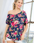 e Luna Allover Floral One Shoulder Top