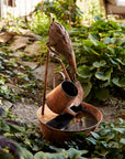 Rustic Metal Fountain with Duck and Watering Can 33"H