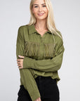 Fringe Trim Satin Shirt