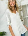 e Luna Striped Mix Split Neck Top