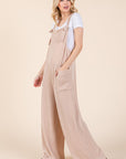 BOMBOM Knot Straps Wide Leg Ribbed Overalls with Pockets