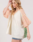 SAGE + FIG Color Block Bubble Sleeve Top