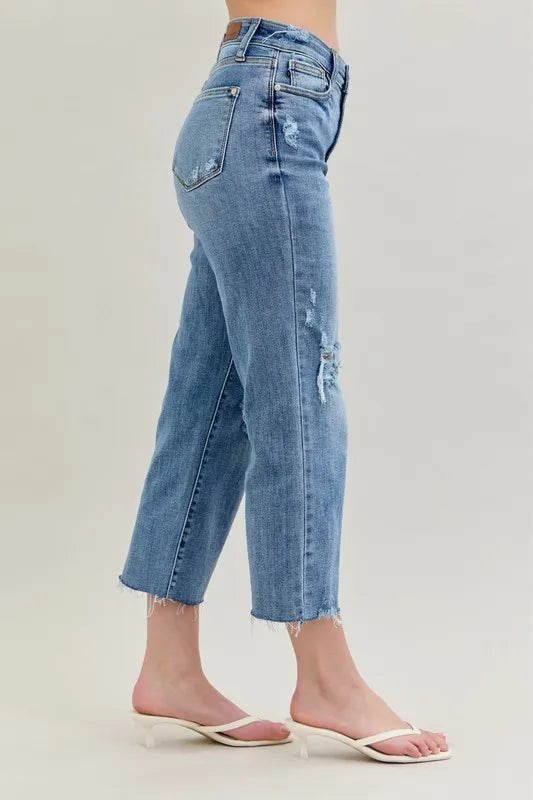 Judy Blue Full Size High Waist Destroy Crop Wide Leg Jeans Plus Size