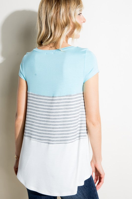 e Luna Rib Striped Solid Block Top