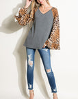 e Luna PLUS Solid Cheetah Mixed Blouse