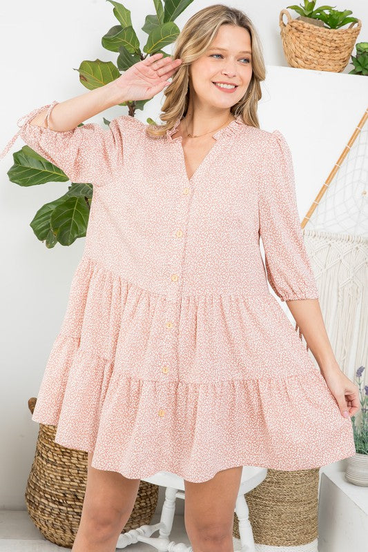 e Luna Dot Button Down Tiered Dress