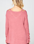 e Luna Solid Light Knit V-Neck Sweater