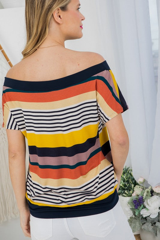 e Luna PLUS Striped Offshoulder Top