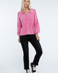 ZENANA Washed Collared Henley Sweater