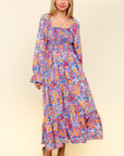 Haptics Smocked Floral Square Neck Flounce Sleeve Dress