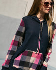 e Luna Plaid Mixed Hoodie Sweatshirt