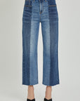 RISEN Full Size Mid-Rise Waist Two-Tones Jeans with Pockets