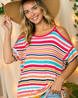 e Luna PLUS Multi Stripe Cold Shoulder Top