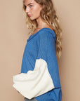 POL Exposed Seam Contrast V-Neck Lantern Sleeve Sweater