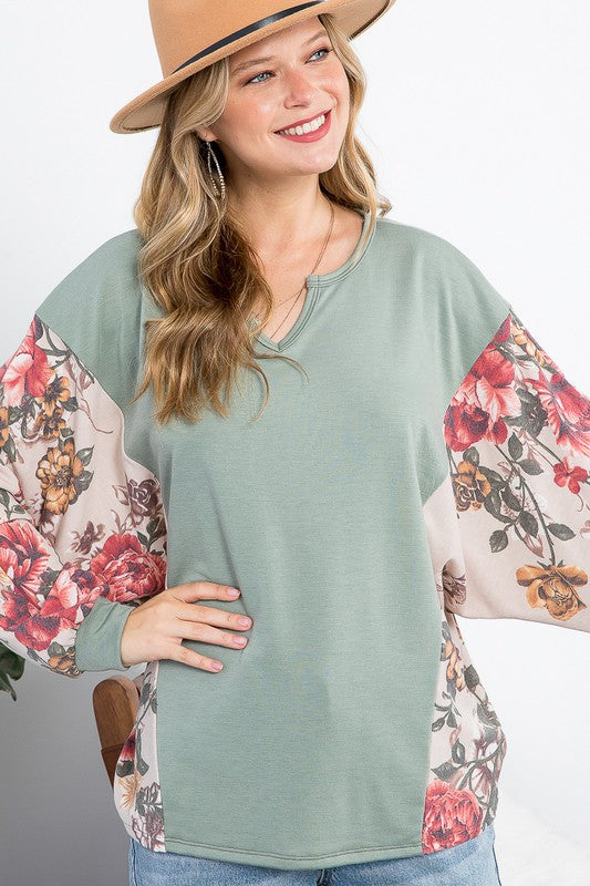 e Luna Floral Terry Mixed Boxy Top