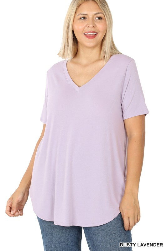 Zenana Plus Short Sleeve V-Neck Tee - Online Only