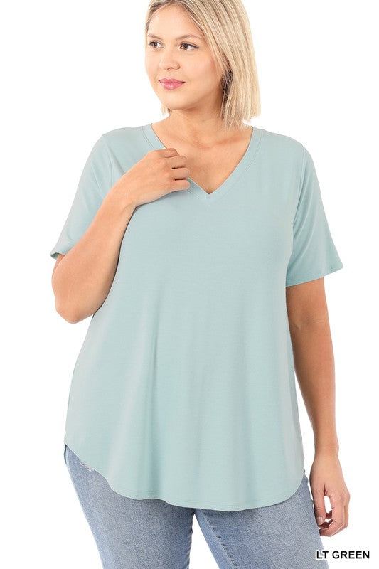 Zenana Plus Short Sleeve V-Neck Tee - Online Only