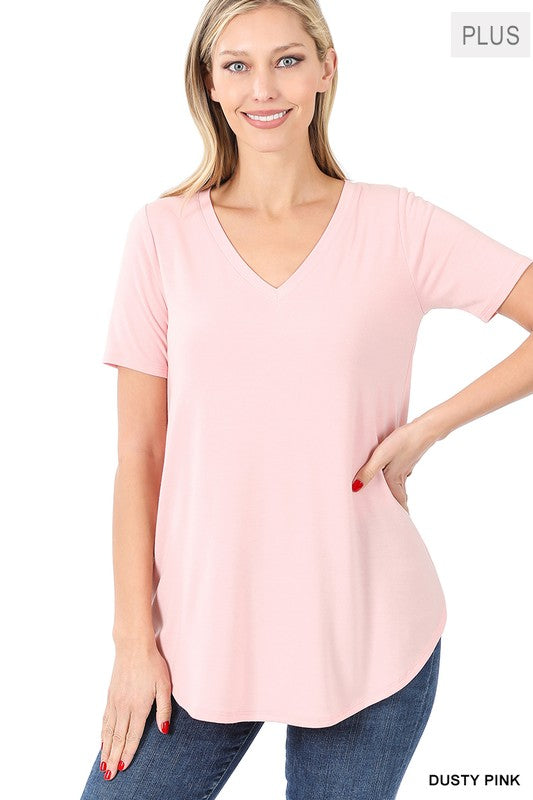 Zenana Plus Short Sleeve V-Neck Tee