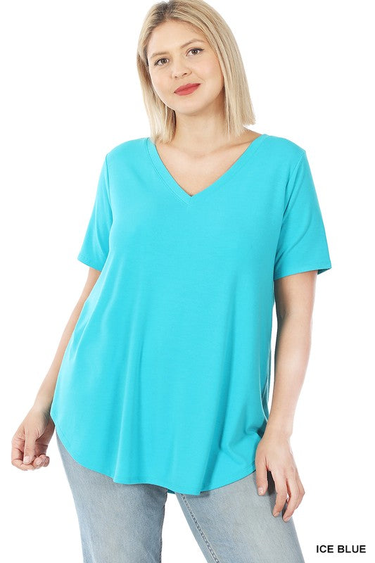 Zenana Plus Short Sleeve V-Neck Tee - Online Only