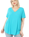 Zenana Plus Short Sleeve V-Neck Tee - My Pampered Life Seattle