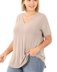 Zenana Plus Short Sleeve V-Neck Tee - My Pampered Life Seattle