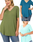 Zenana Plus Short Sleeve V-Neck Tee - My Pampered Life Seattle