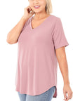 Zenana Plus Short Sleeve V-Neck Tee - My Pampered Life Seattle