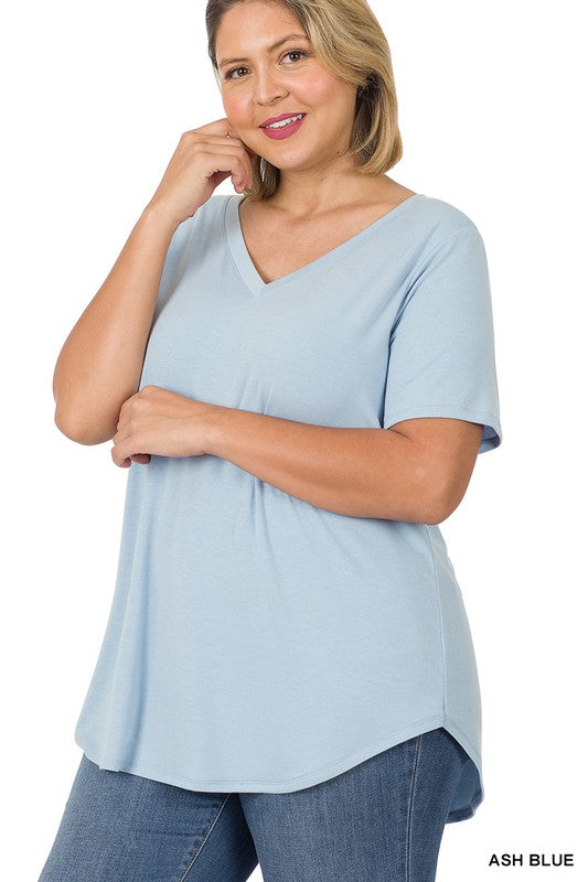 Zenana Plus Short Sleeve V-Neck Tee - Online Only