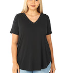 Zenana Plus Short Sleeve V-Neck Tee - My Pampered Life Seattle