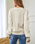 Davi & Dani Pearl Embellishments Contrast Sleeves Sweater