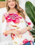 e Luna Allover Floral Cold Shoulder Top