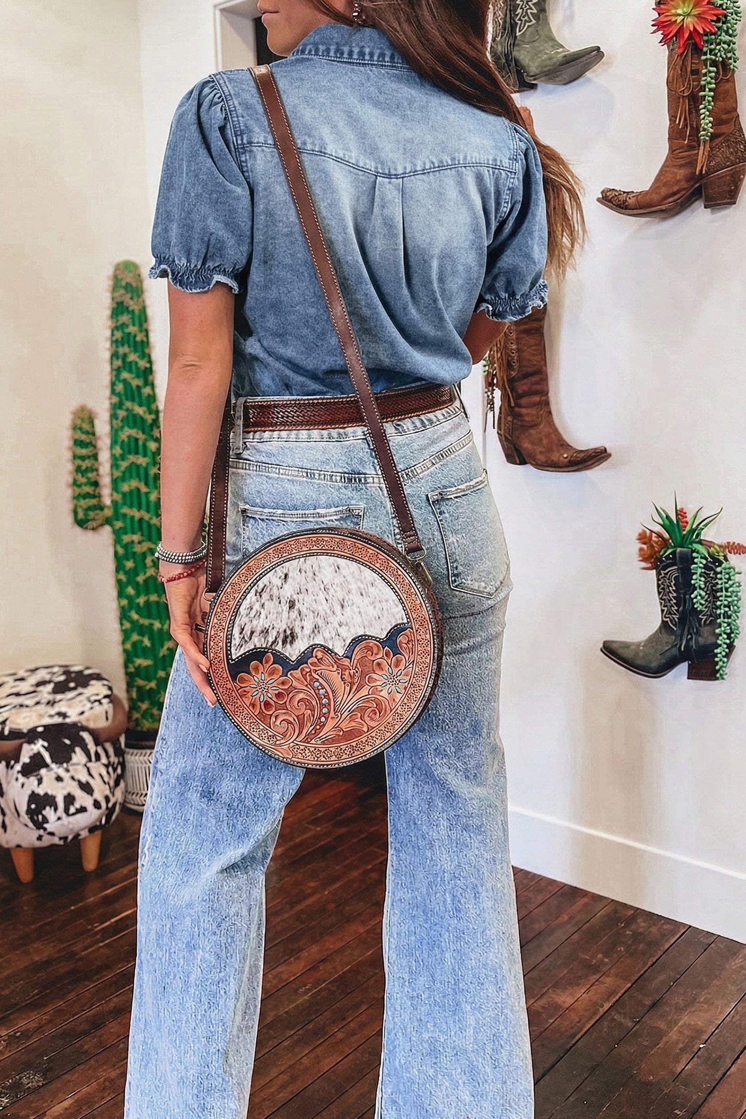Denim Frilled Short Sleeve Snap Button Shirt