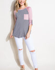 e Luna Striped Solid Roll Up Sleeve Top