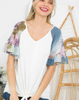 e Luna PLUS Floral Mix Bell Sleeve Top