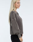 ZENANA Washed Collared Henley Sweater