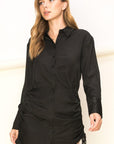 High-Class Ruched Button-Front Shirt Dress