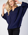 Celeste Full Size Notched Three-Quarter Sleeve Blouse