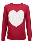 Love Heart Jacquard Round Neck Pullover Sweater