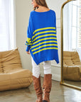 Davi & Dani Multi Striped Elbow Patch Loose Fit Sweater Top