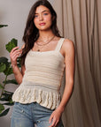 Davi & Dani Crochet Wide Strap Peplum Knit Tank