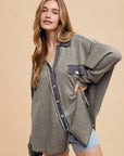 Annie Wear Waffle-Knit Mineral Washed Button Down Shirt