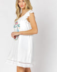 Davi & Dani Embroidered Square Neck Mini Dress