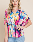 BOMBOM Printed Surplice Peplum Blouse